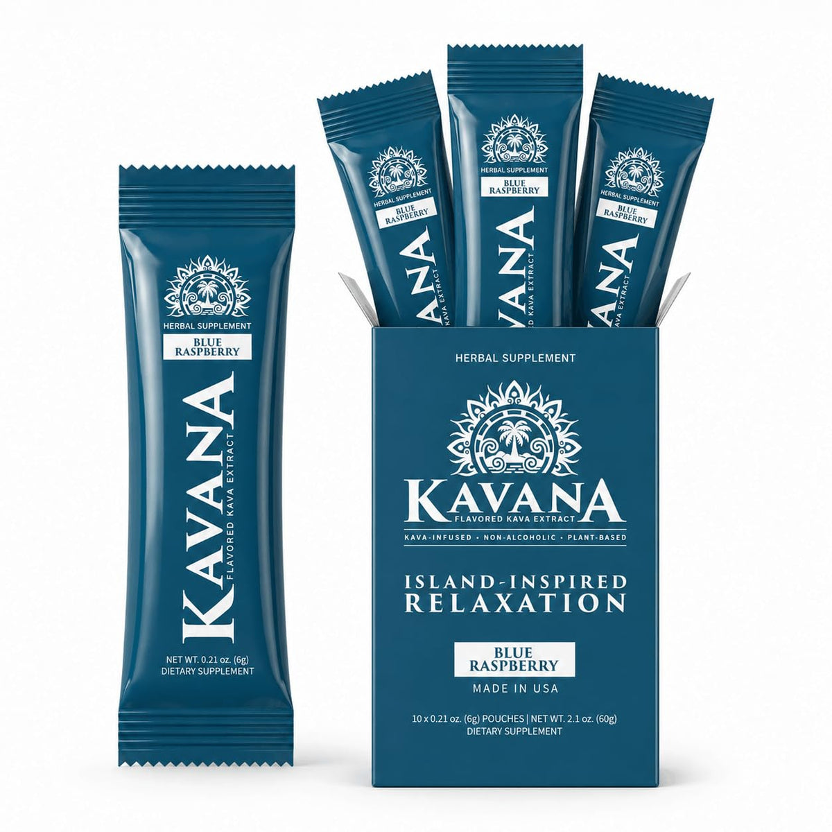 Kavana mélange instantané de kava sachets individuels avec saveur de framboise bleue