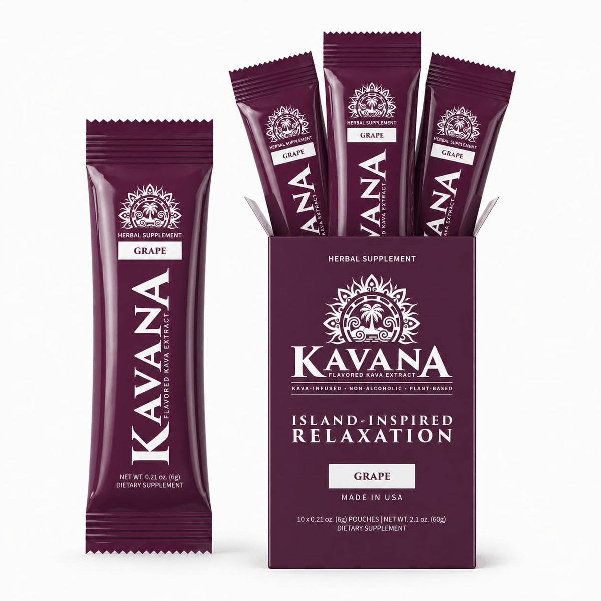 Kavana Mélange Instantané de Kava sachets individuels saveur raisin