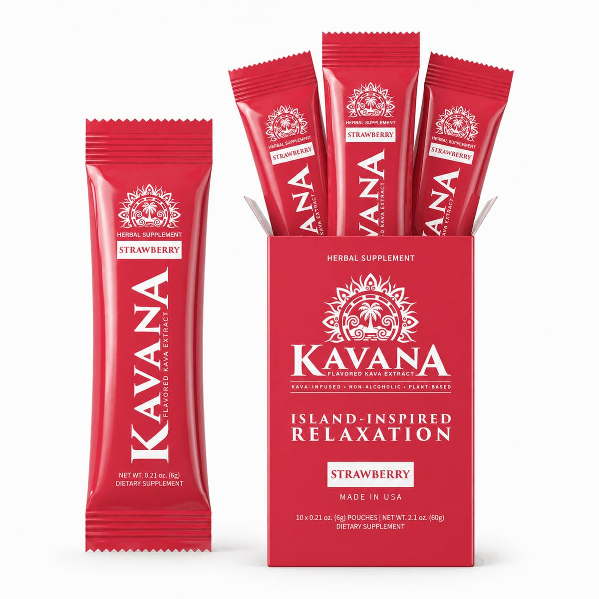 Kavana Mélange Instantané Kava Fraise sachets vus de face