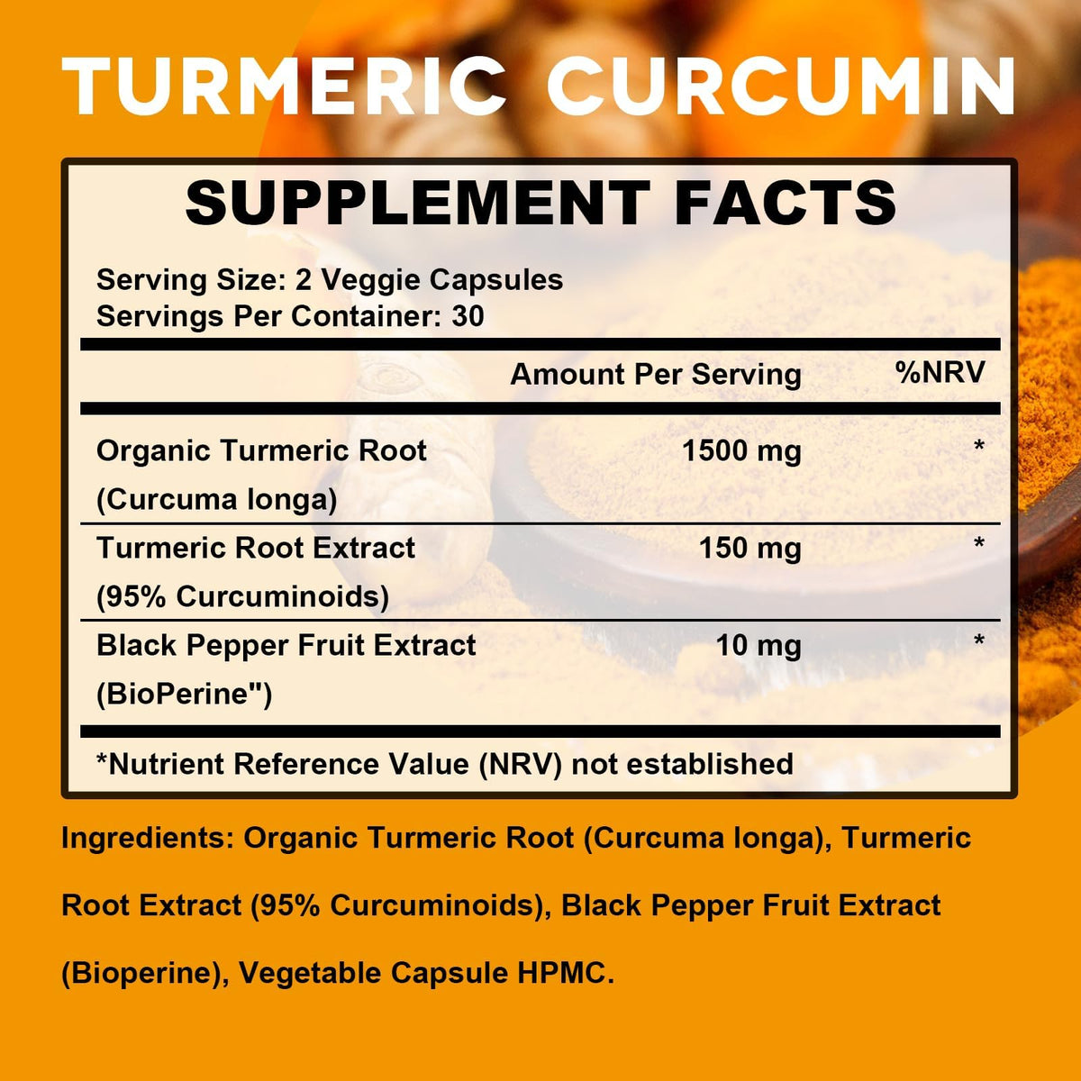 Kavguine complément alimentaire curcuma 1650mg capsules végétales arrière