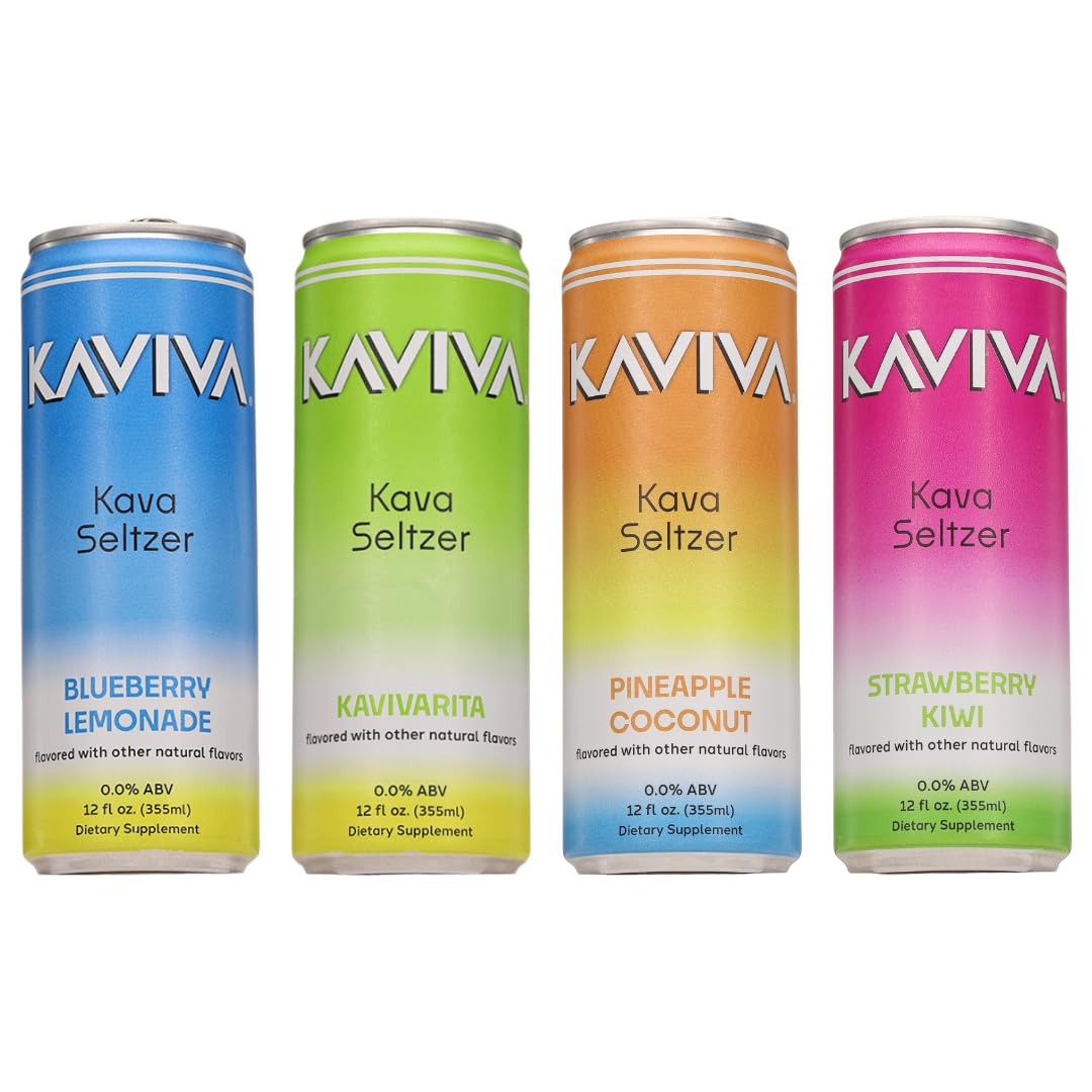 Kaviva Kava & Seltzer can front view with natural fruit juice