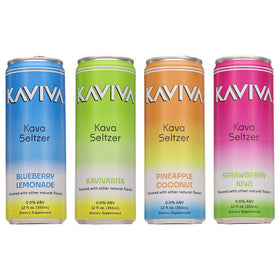 Kaviva Kava & Seltzer can front view with natural fruit juice