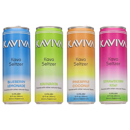 Kaviva Kava & Seltzer can front view with natural fruit juice
