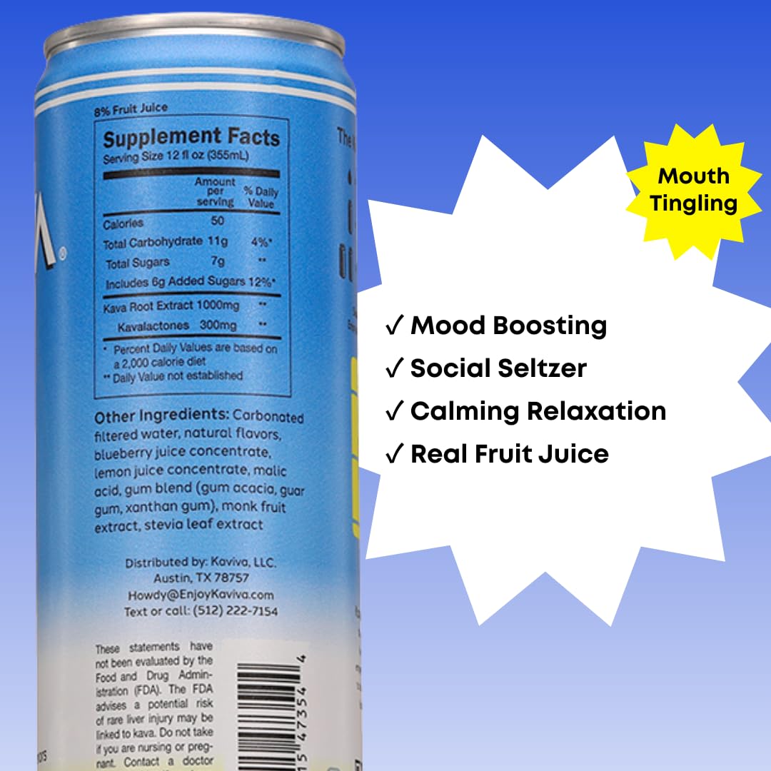 Kaviva Kava & Seltzer can side view showing ingredients