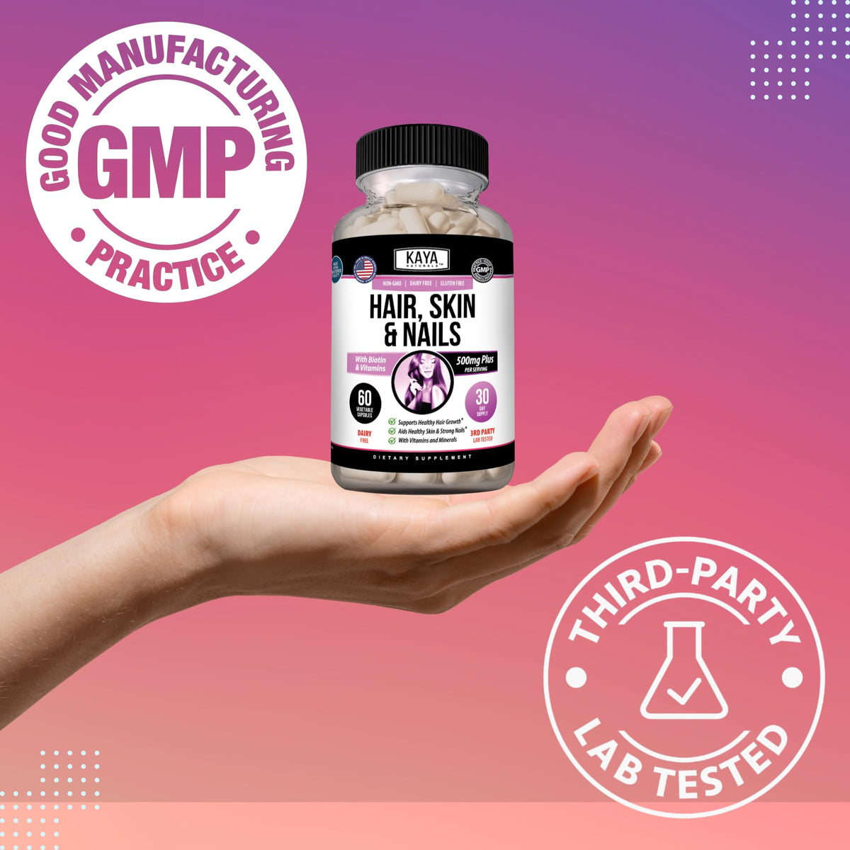 Kaya Naturals Capsules Cheveux Peau Ongles 60 unités - boîte ouverte