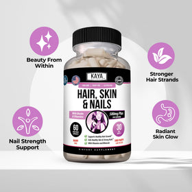 Kaya Naturals Capsules Cheveux Peau Ongles 60 unités - capsules dans un verre