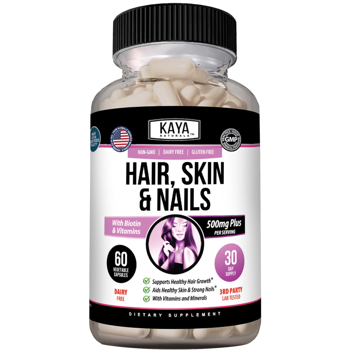 Kaya Naturals Capsules Cheveux Peau Ongles 60 unités - vue de face