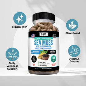 Kaya Naturals capsules de Mousse de Mer ouvertes avec contenu visible