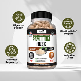 Kaya Naturals Capsules de Psyllium, capsules sur une table