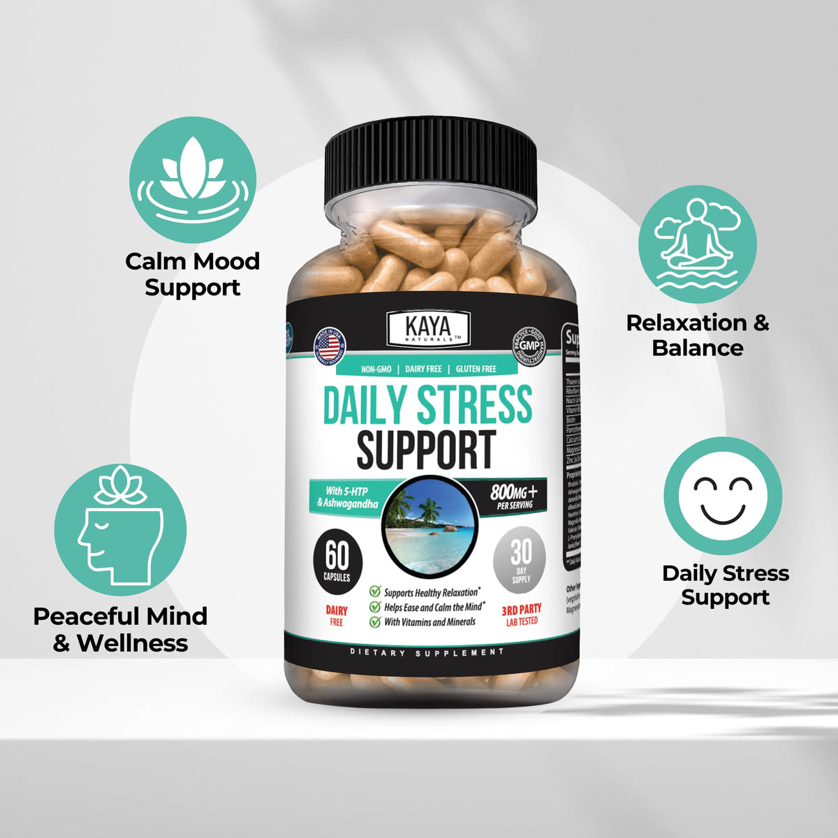 Kaya Naturals Complément Alimentaire 60 Capsules en gros plan sur les capsules