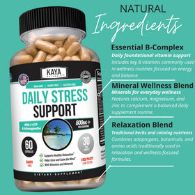 Kaya Naturals Complément Alimentaire 60 Capsules sur une table avec un verre d'eau