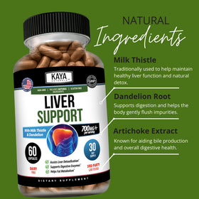 Kaya Naturals Complément Alimentaire au Chardon-Marie 60 capsules, présentation sur une table