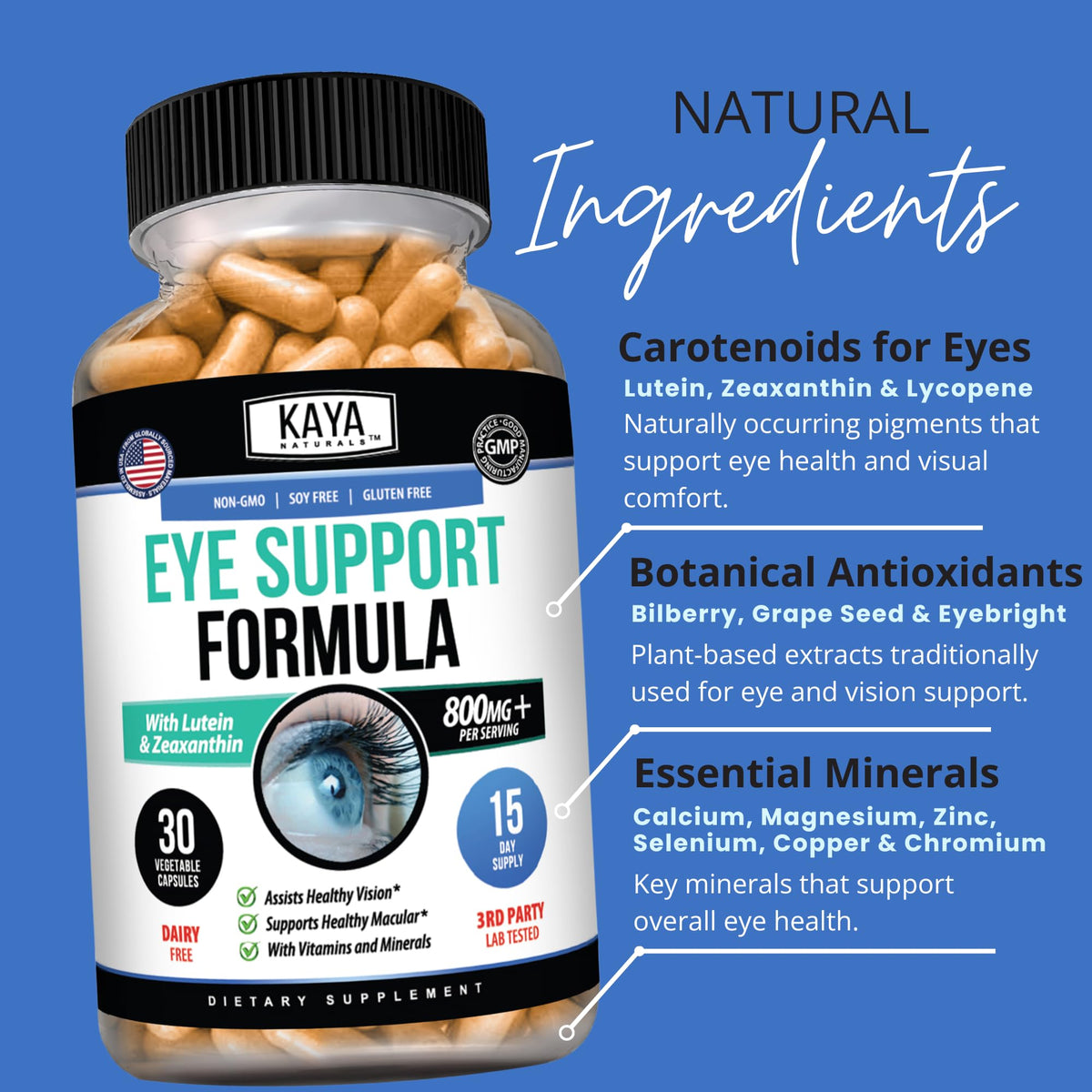 Kaya Naturals Complément Alimentaire Santé Oculaire 30 Capsules avec des vitamines