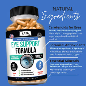 Kaya Naturals Complément Alimentaire Santé Oculaire 30 Capsules avec des vitamines