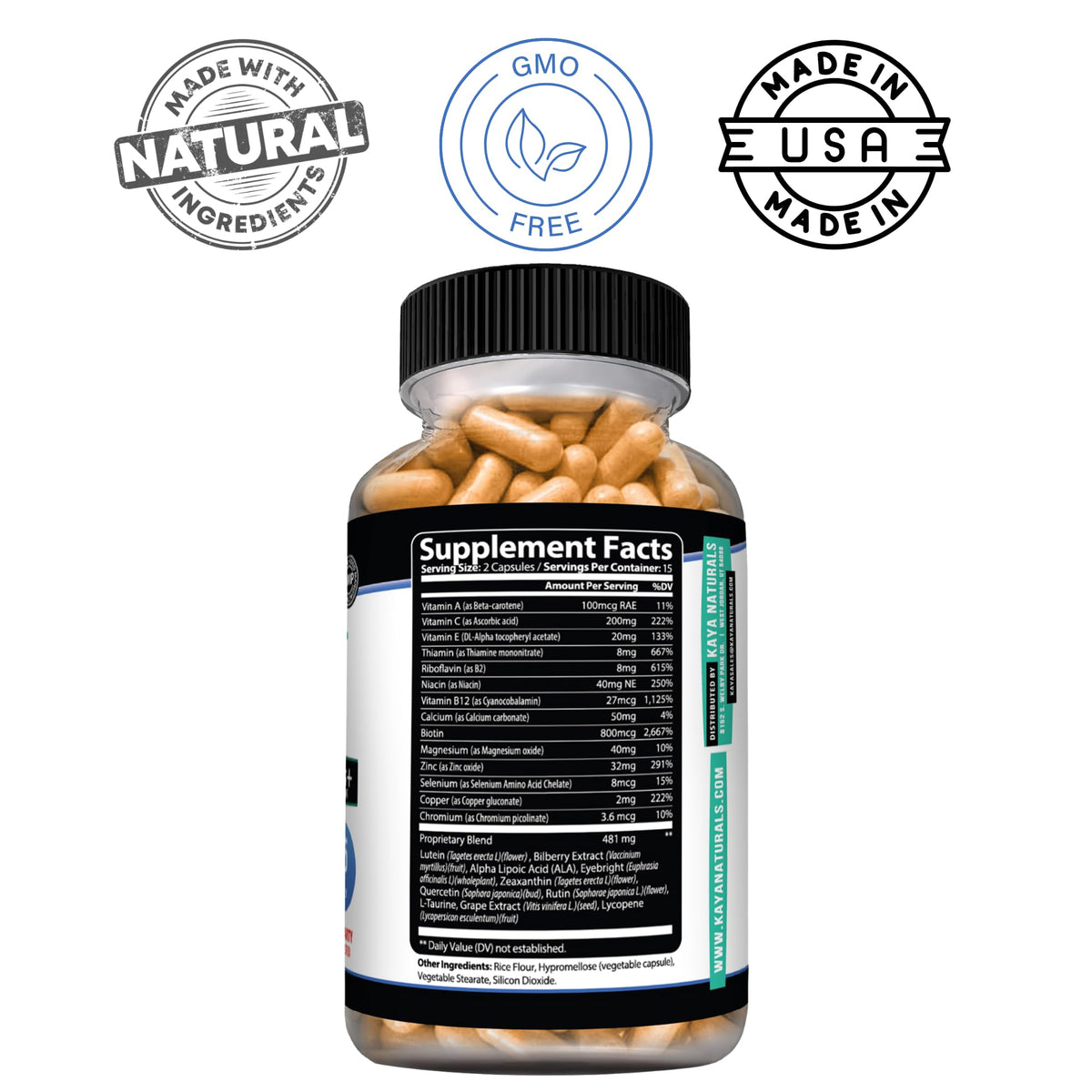Kaya Naturals Complément Alimentaire Santé Oculaire 30 Capsules vue arrière