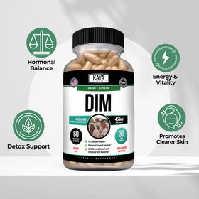 Kaya Naturals Complément DIM 455 mg 60 capsules sur une surface en bois