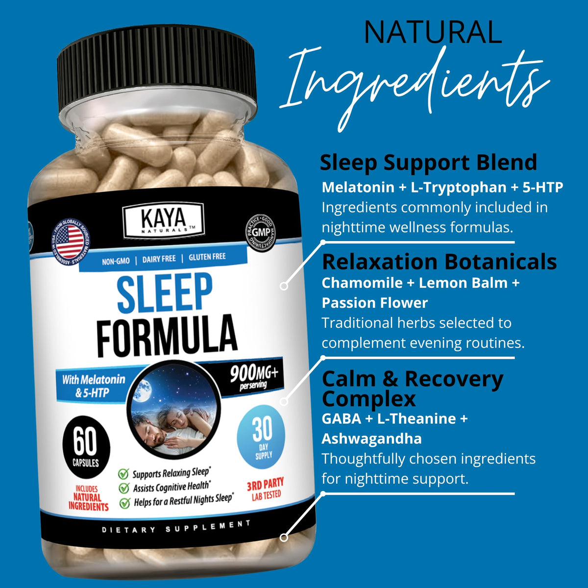 Kaya Naturals Complément Sommeil sur une table de nuit
