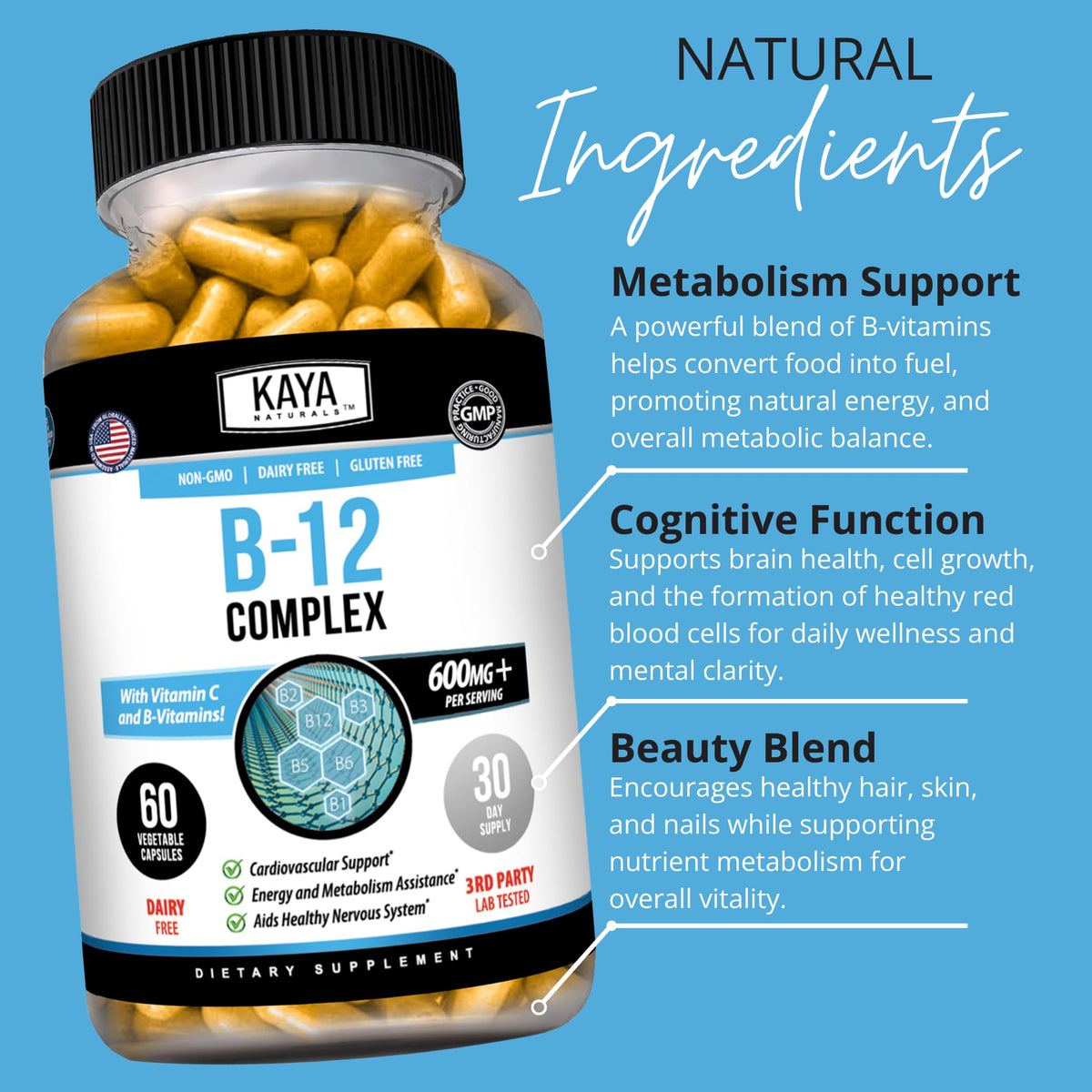 Kaya Naturals Complexe B-12 Multivitamines en main