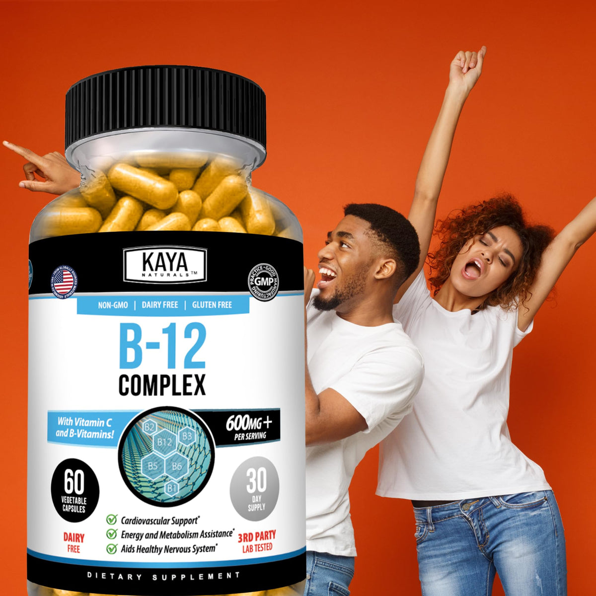 Kaya Naturals Complexe B-12 Multivitamines sur un fond naturel
