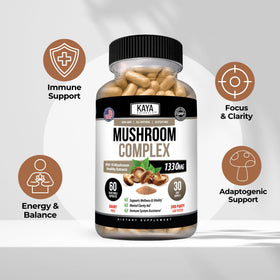 Kaya Naturals Complexe de Champignons capsules sur une table