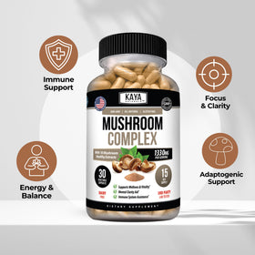 Kaya Naturals Complexe de Champignons, étiquette avec ingrédients
