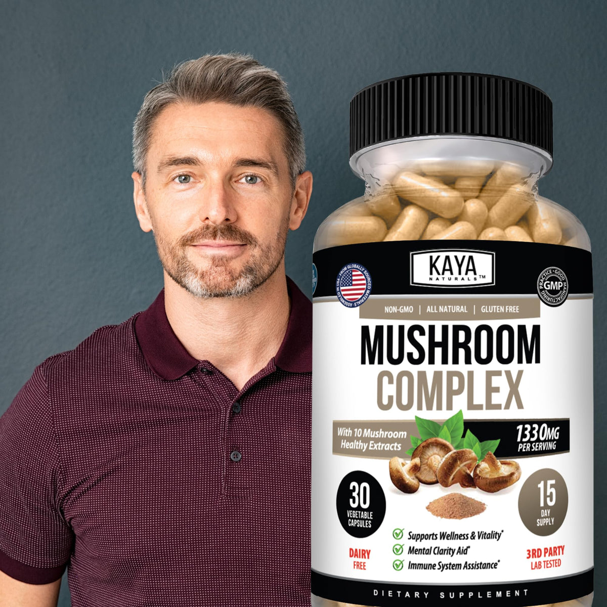 Kaya Naturals Complexe de Champignons, image des champignons utilisés