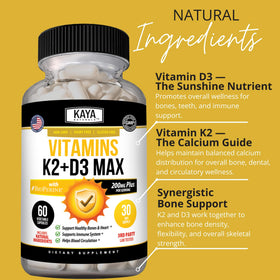 Kaya Naturals D3 K2 5000 UI capsules avec bouteille