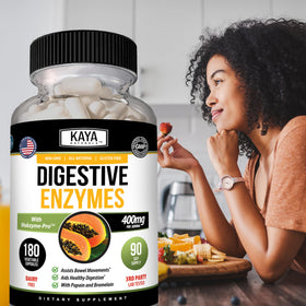 Kaya Naturals Enzymes daily 180 Capsules Végétales - Capsules sur un fond blanc