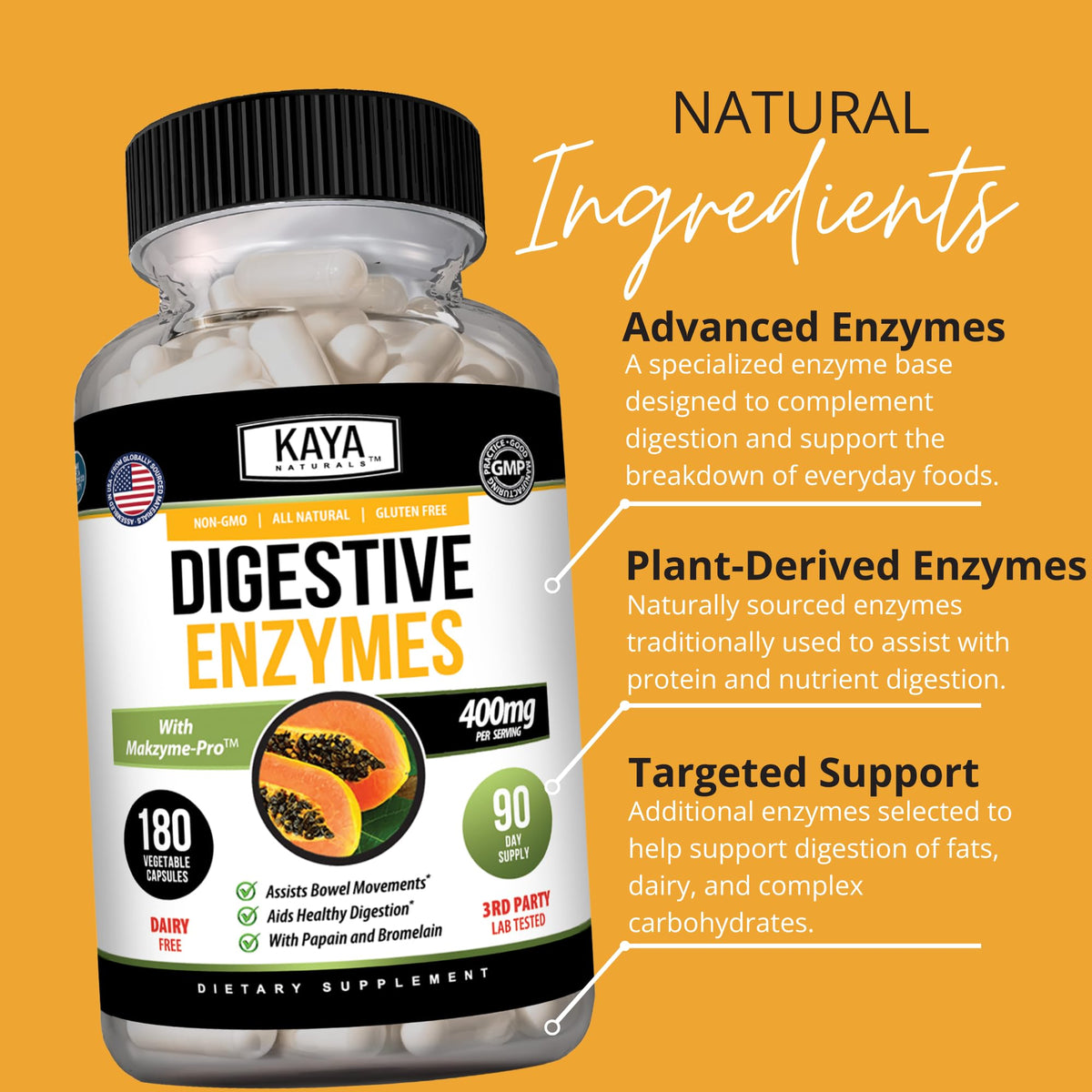 Kaya Naturals Enzymes daily 180 Capsules Végétales - Capsules sur une table