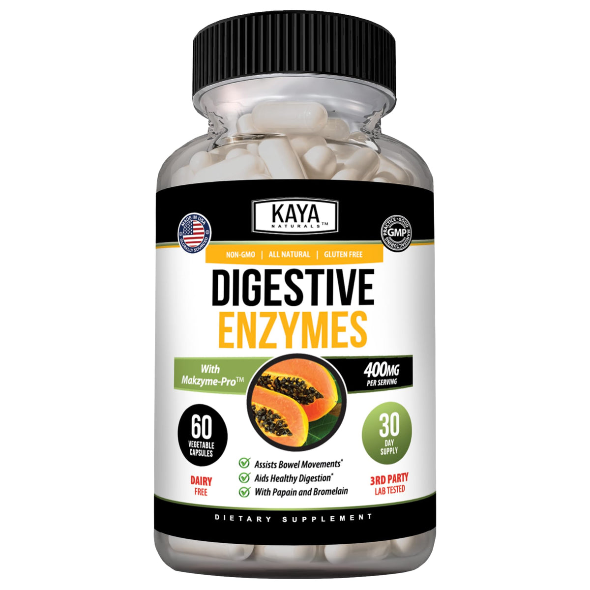Kaya Naturals Enzymes daily 60 Capsules Végétales vue de face
