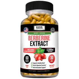 Kaya Naturals Extrait de Berbérine HCL 1200mg flacon de 60 capsules végétales