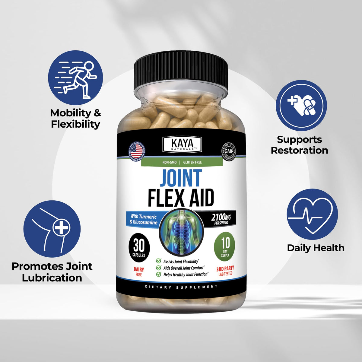 Kaya Naturals Flex Aid emballage avec informations nutritionnelles