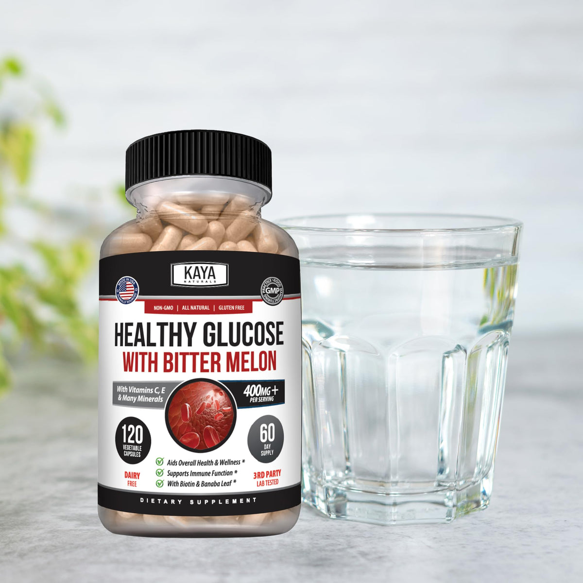 Kaya Naturals Gluco 120 comprimés sous différents angles