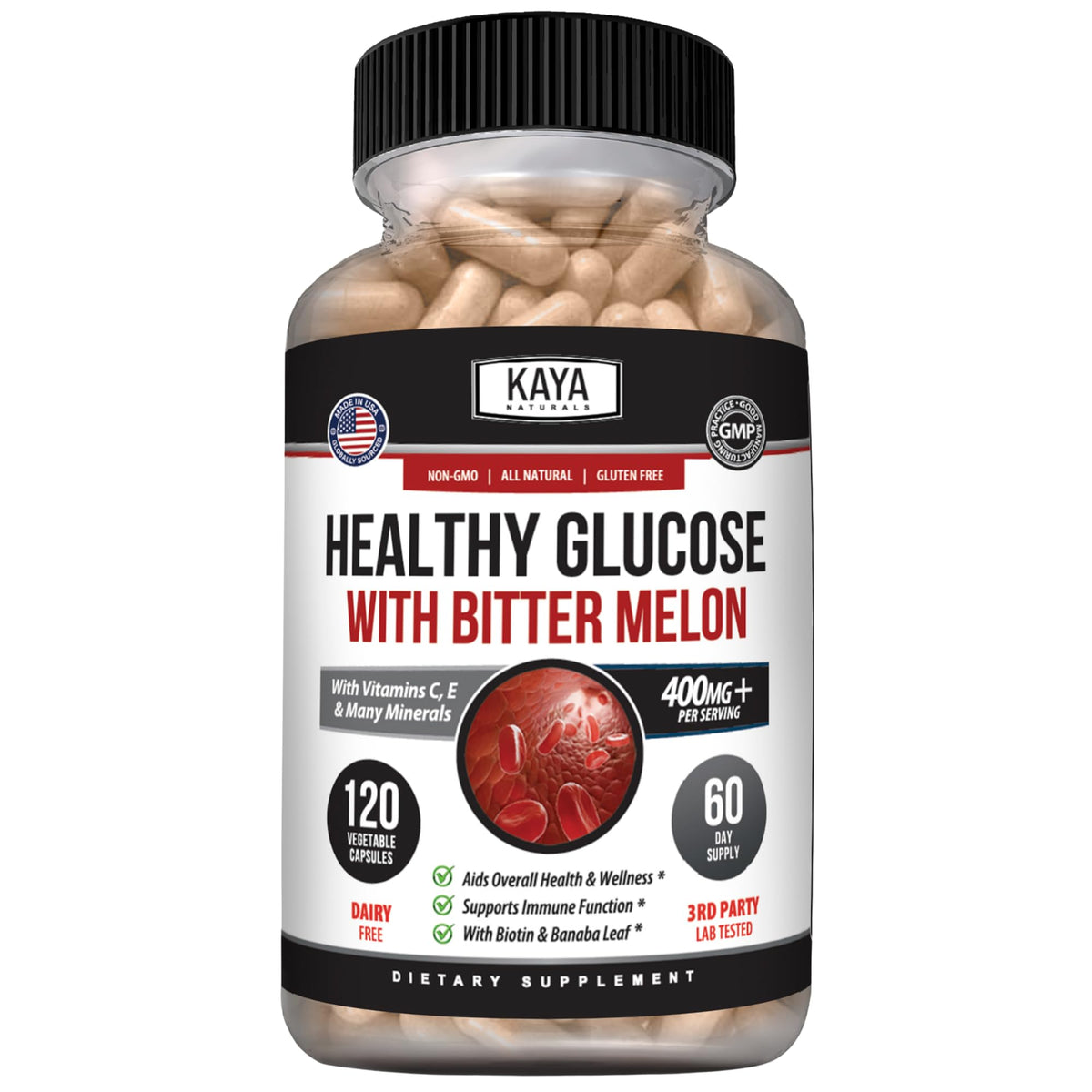 Kaya Naturals Gluco 120 comprimés vue de face