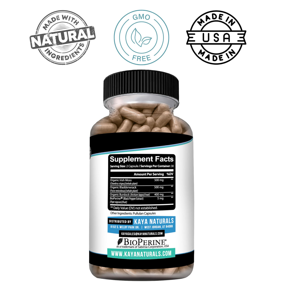 Kaya Naturals Mousse de Mer capsules sur fond blanc