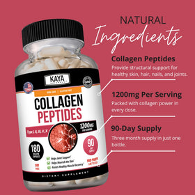 Kaya Naturals Multi Collagen Peptides 180 Capsules sur une table en bois