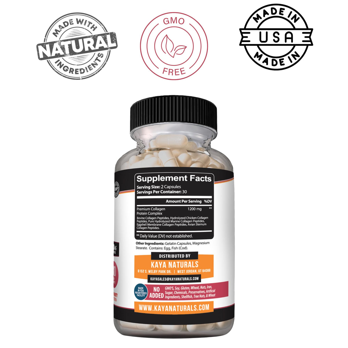 Kaya Naturals Multi Collagène 60 capsules vue arrière
