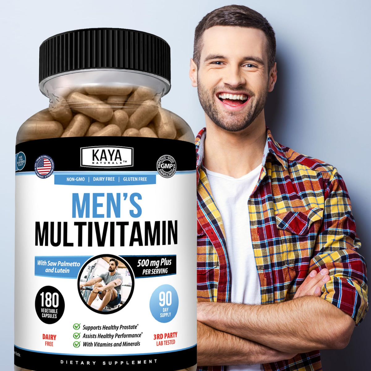 Kaya Naturals Multivitamines pour Hommes 180 Capsules avec un fond blanc