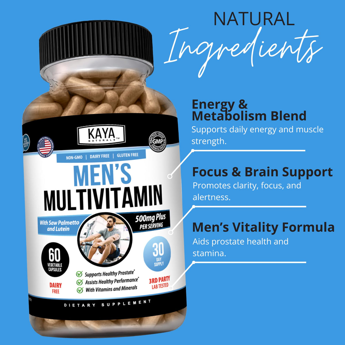 Kaya Naturals Multivitamines pour Hommes format de 60 capsules