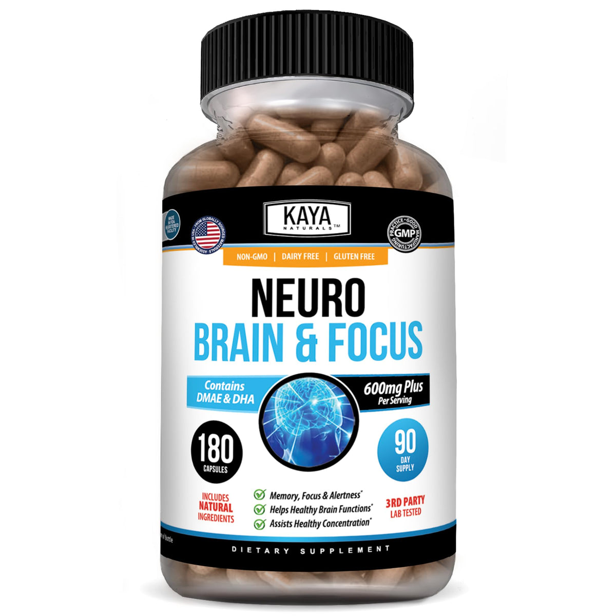 Kaya Naturals Neuro Brain 180 capsules devant l'emballage