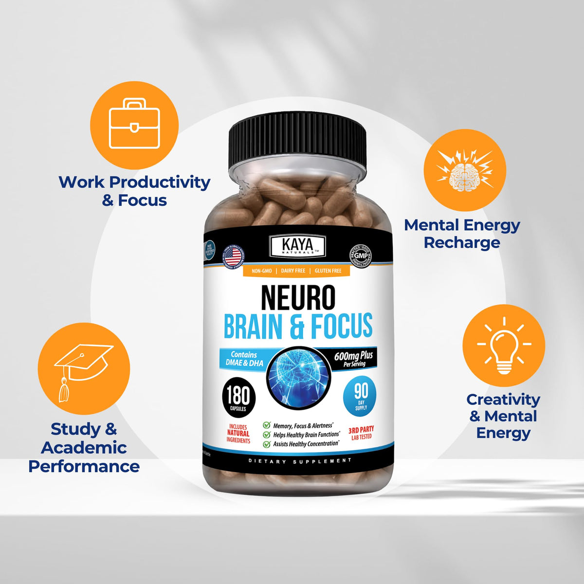 Kaya Naturals Neuro Brain avec Ginkgo Biloba et champignons