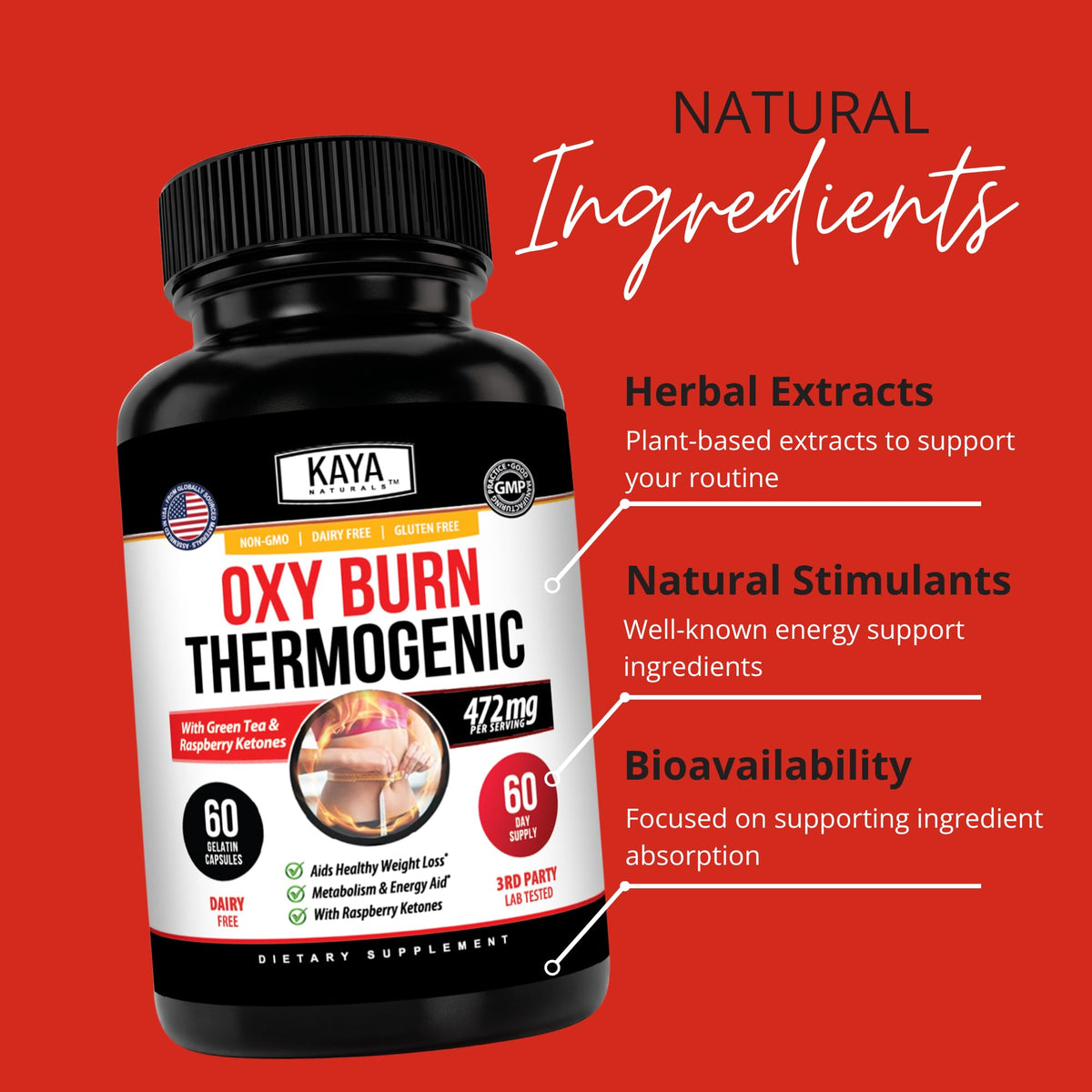 Kaya Naturals Oxy Burn à côté d'un verre d'eau