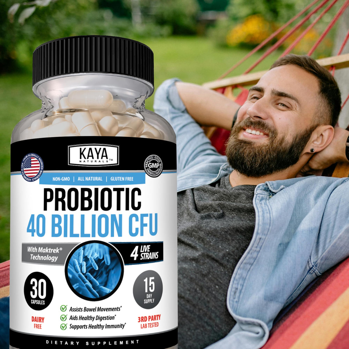 Kaya Naturals Probiotique 40 Milliards CFU 30 Capsules et ingrédients