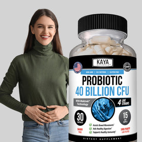 Kaya Naturals Probiotique 40 Milliards CFU 30 Capsules sur une table