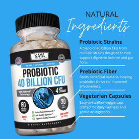 Kaya Naturals Probiotique, boîte ouverte avec capsules visibles