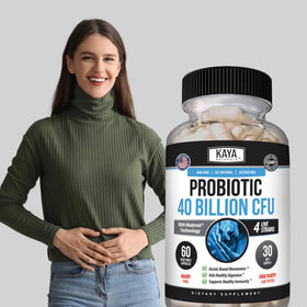 Kaya Naturals Probiotique, capsules sur un fond neutre