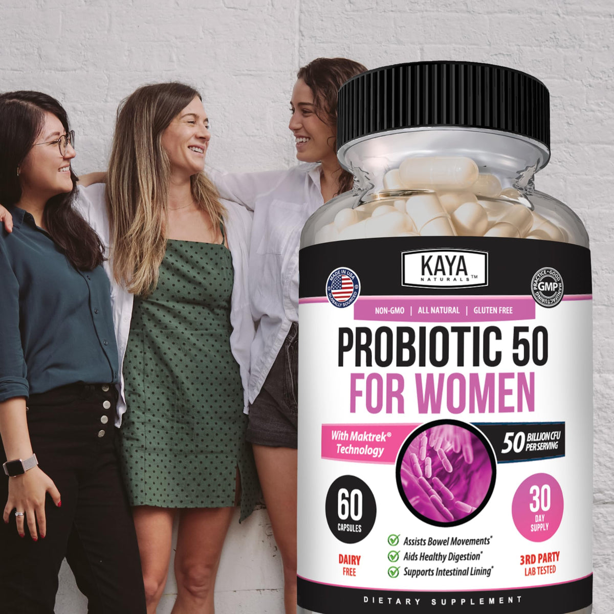 Kaya Naturals Probiotiques capsules dans une main