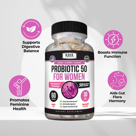 Kaya Naturals Probiotiques capsules sur fond blanc