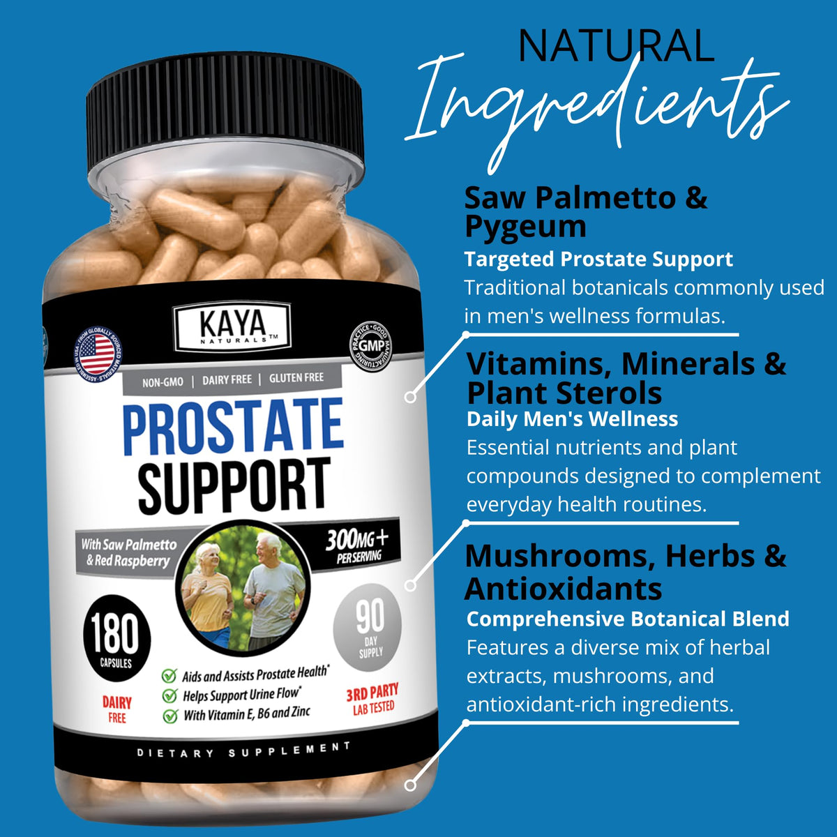 Kaya Naturals Prostate Support, capsules en gros plan