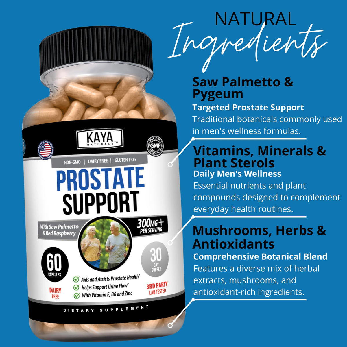 Kaya Naturals Prostate Support capsules sur fond blanc